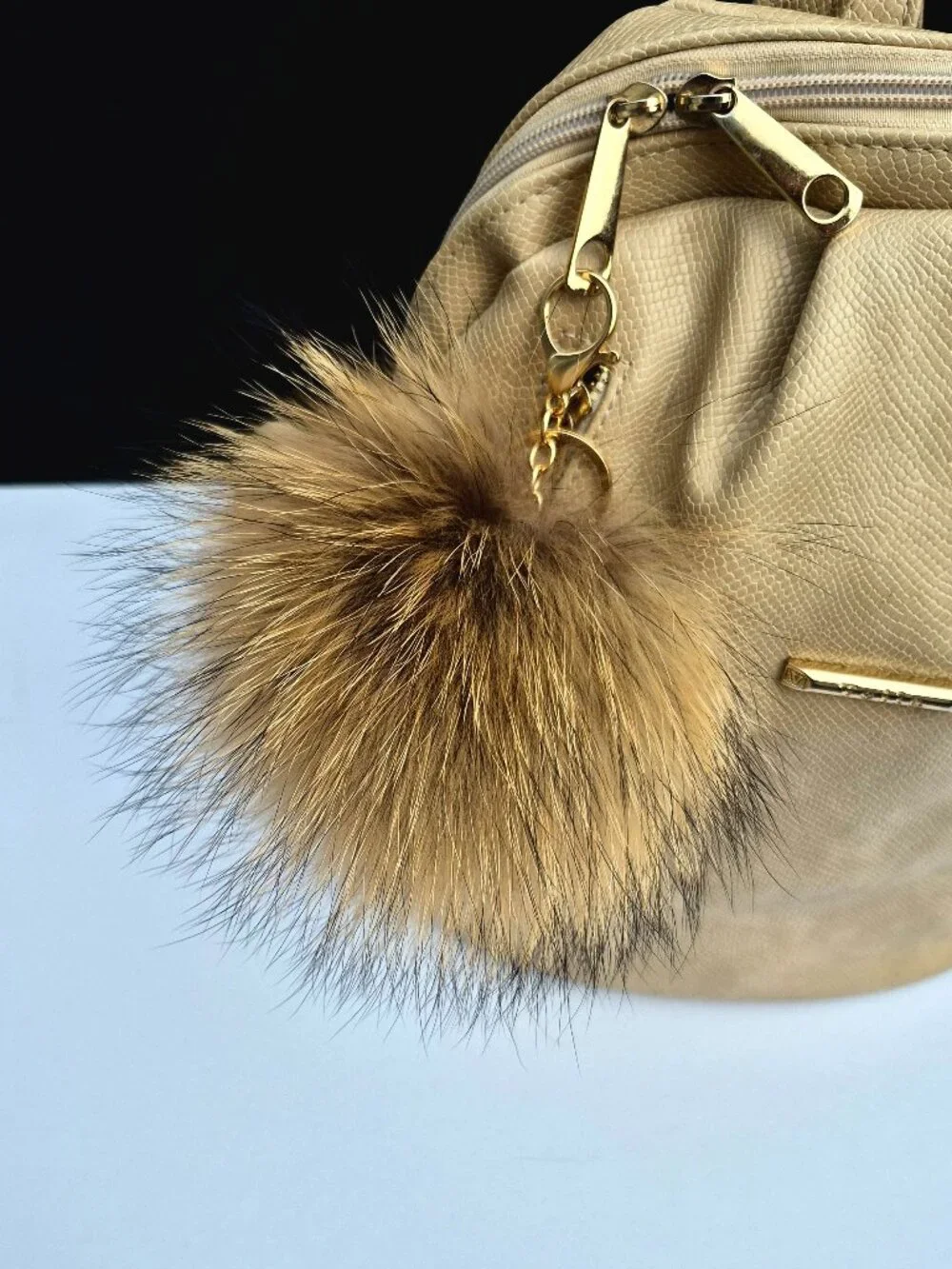 Real Raccon Fur Pom Pom Key chain | Fluffy Bag Charm Accessory